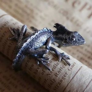 Silver gun metal lizard punk goth ring adjustable size new